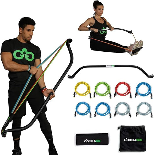 Gorilla Bow Original Portable Home Gym Resistance Bands and Bar System for Travel, Fitness, Weightlifting and Exercise Kit, Full Body Workout Equipment Set