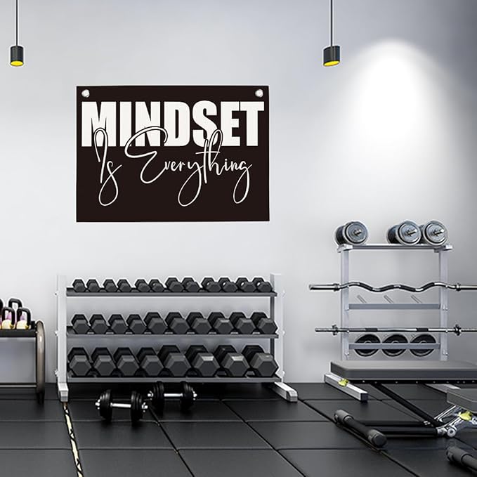 Mindset is Everything Gym Motivational Wall Art Banner Dorm Posters Gifts for Guys Men Women Gym Flag Decor for Home Gym Bedroom Workout Room 30x20 Inchs