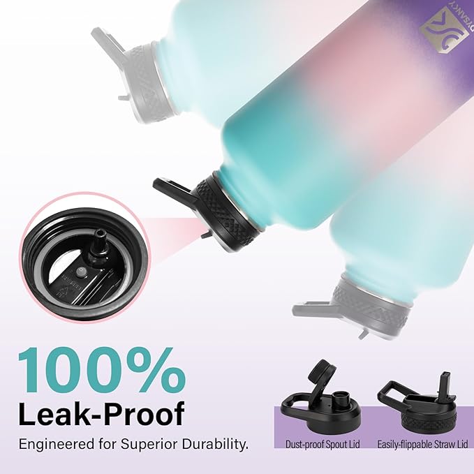 Insulated Water Bottle | Thickened Stainless Steel for Gym and Hiking with Straw, Carrier Bag, Handle Strap | BPA-Free 87 oz