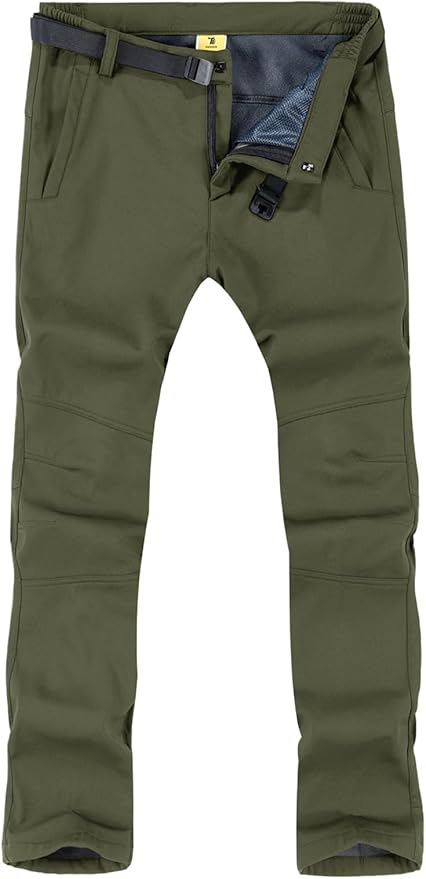 TBMPOY Men's Snow Ski Hiking Pants Waterproof Winter Fleece Lined Pants Camping Skiing Ice Fishing Pants with Belt
