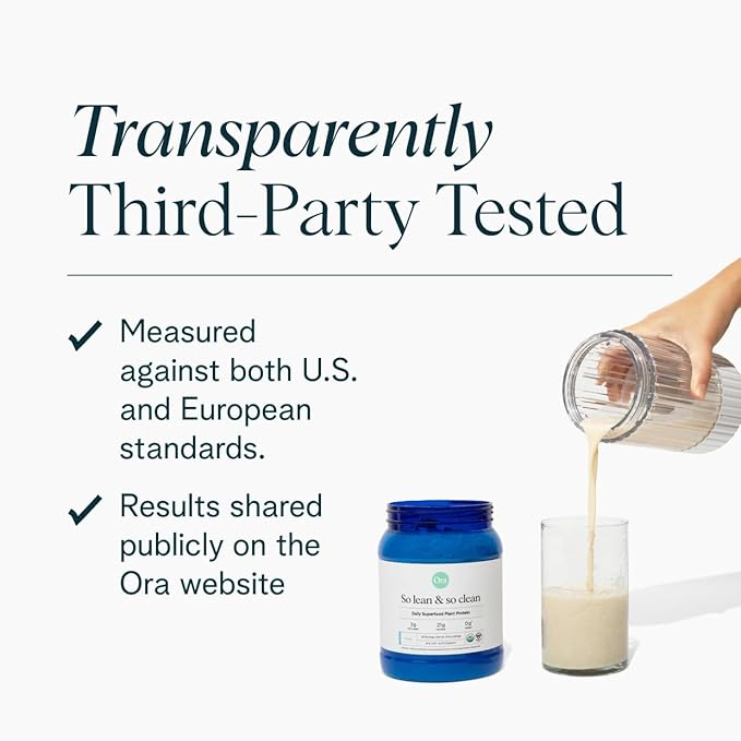 Ora Organic Plant-Based Protein Powder - 23g Protein for Women and Men - Vanilla Flavor 20 Servings, Vegan, Clean Protein, Third-Party Tested, Gluten-Free - 20 Servings