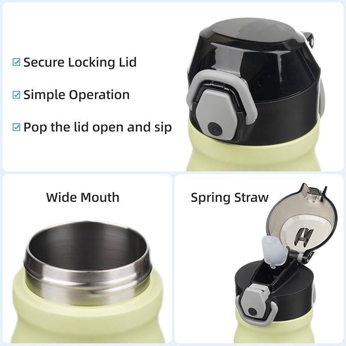 Insulated Water Bottle with Straw and Carry Loop,18 oz Stainless Steel Double Wall Vaccum Metal Water Flask with Leak-proof Lid,Macaron Green