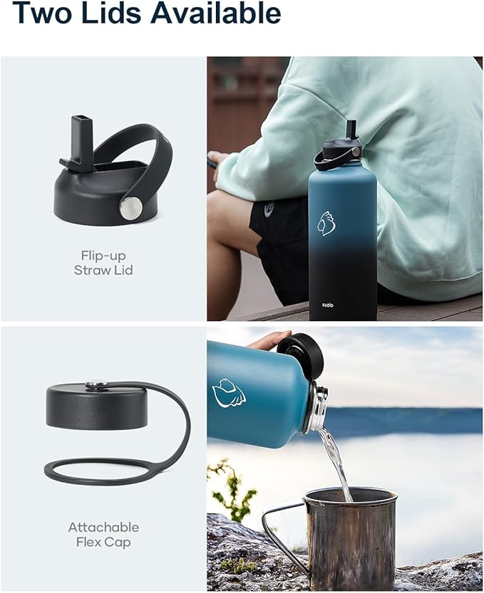 Half Gallon Stainless Steel Water Bottle with Straw Lid and Flex Cap, 87oz Modern Double Vacuum Stainless Steel Water Flask, Cold for 48 Hrs Hot for 24 Hrs Simple Thermo Canteen Mug,Indigo Crush