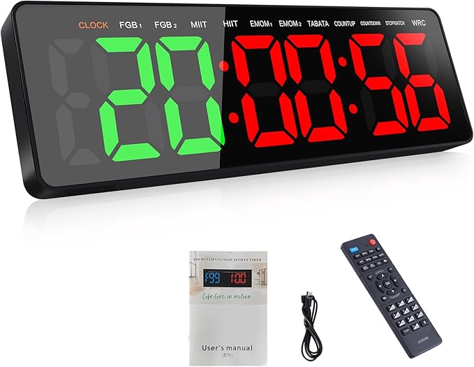 Gym Timer, 16.5" Large Digital Wall Clock for Gym Interval Workout, Remote Control LED Digital Timer for Home Decor, Living Room, Office, Gym, Classroom