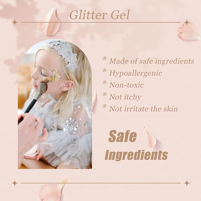 Face Body Glitter, Hair Glitter Sparkles Chunky Face Glitter Gel for Girls Makeup Singer Concerts Mermaid Festival Sequins Face Paint (Pink+Blue+Purple+Green+Rose)