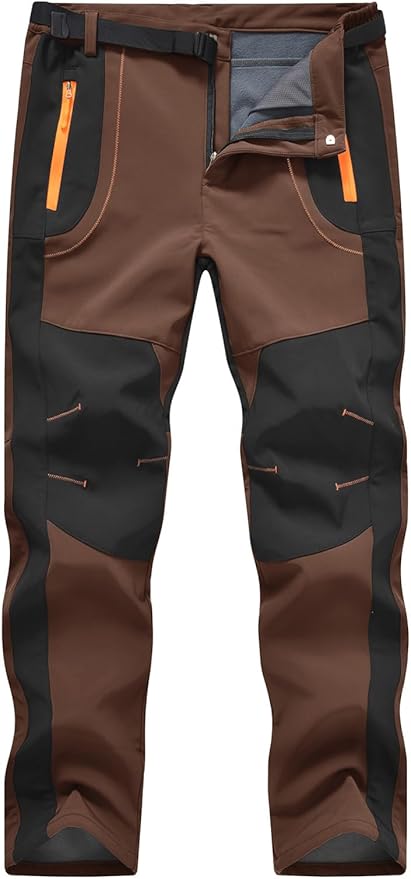 TBMPOY Men's Snow Ski Hiking Pants Waterproof Winter Fleece Lined Pants Camping Skiing Ice Fishing Pants with Belt