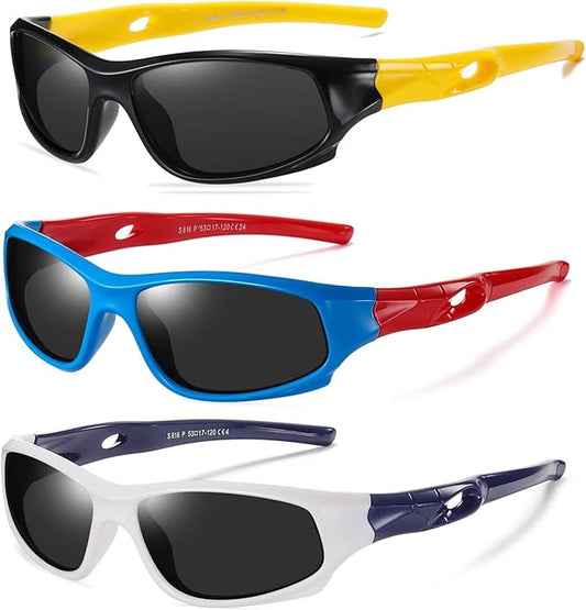 DYLB 3 Pack Flexible Kids Polarized Sunglasses For Boys Girls With Strap, Sport Sunglasses for Children Age 3-10.