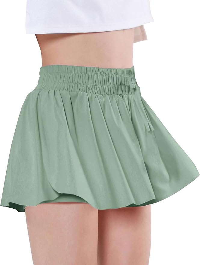 EXARUS Girls Butterfly Shorts Flowy Dance Skirt Cheer Skorts Athletic Tween Clothes Teen Preppy Outfits Flutter Kids