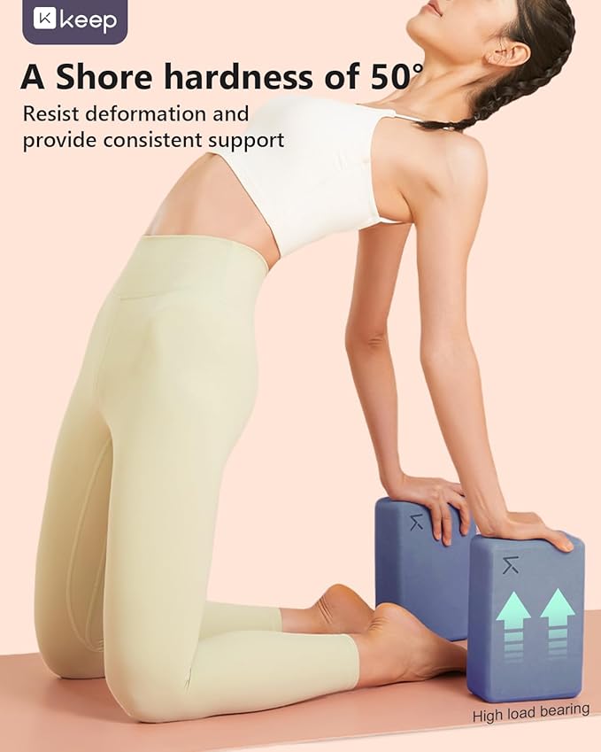 KEEP Yoga Block, High-Density EVA Foam 2 Pack Yoga Block with Non-Slip Textured Surface, Supportive, Lightweight - Ideal for Yoga, Pilates, and Stretching Exercises