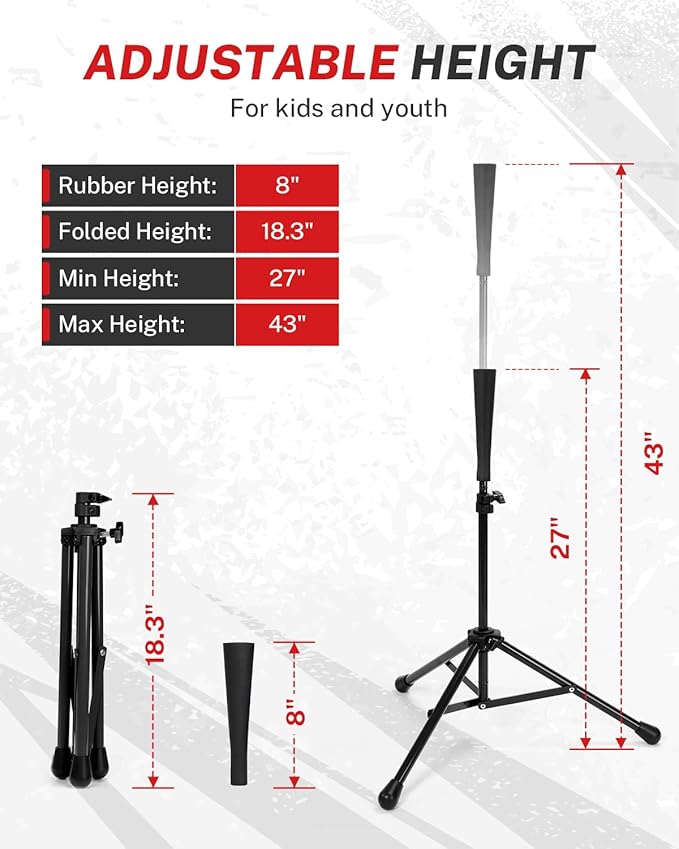 Gonex Baseball Softball Practice Hitting Batting Tripod Stand Rubber Tee Collapsible Portable with Carrying Bag