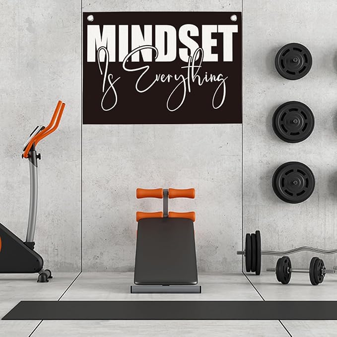 Mindset is Everything Gym Motivational Wall Art Banner Dorm Posters Gifts for Guys Men Women Gym Flag Decor for Home Gym Bedroom Workout Room 30x20 Inchs