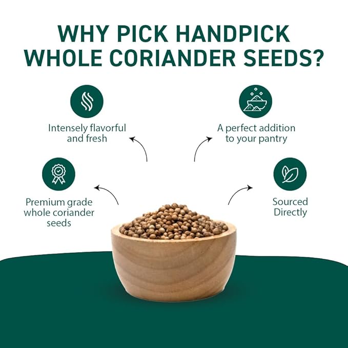 HANDPICK Whole Coriander Seed (283g/10oz) Premium Grade | Pure & Flavorful Coriander Seeds - Indian Origin | Non GMO, Gluten Free | Perfect for Cooking & Seasoning | Resealable Ziplock Pouch