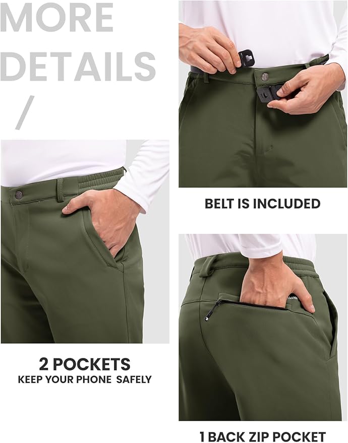 TBMPOY Men's Snow Ski Hiking Pants Waterproof Winter Fleece Lined Pants Camping Skiing Ice Fishing Pants with Belt