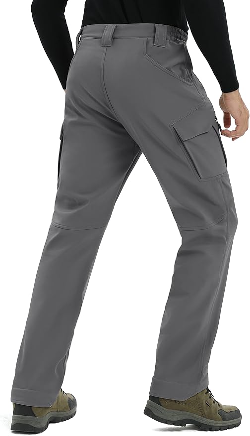 TACVASEN Men's Winter Pants 9 Pockets Fleece Snow Hiking Pants Water-Resistant Warm Softshell Thick Tactical Pants