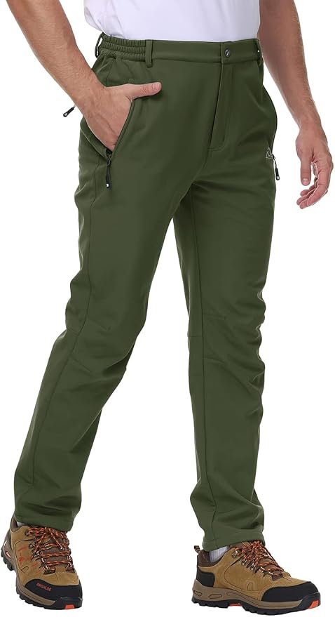 Gopune Men's Snow Ski Waterproof Softshell Pants Outdoor Windproof Warm Hiking Insulated Pants