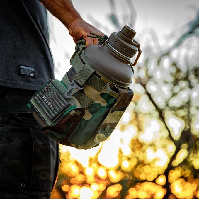 Iron InfideI Battle Bottle Sleeve - 64 oz and 32 oz Water Bottle Sleeve Only for Half Gallon 1L Steel Water Bottle | Rugged Cover with Molle for Versatile Design with Storage for Phone, Wallet & Keys