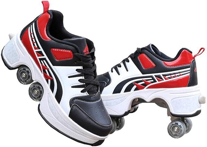 Double-Row Deform Wheel Automatic Walking Shoes Invisible Deformation Roller Skate 2 in 1 Removable Pulley Skates Skating Parkour