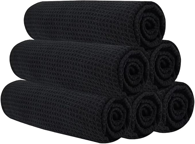 Microfiber Gym Towels for Working Out, Quickly Dry Yoga Towels for Men & Women Tennis, 16 Inch x 27 Inch, 6 Pack, Black