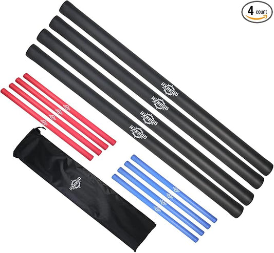 Kali Sticks Martial Arts Foam Padded Escrima Sticks for Safe Practice Training and Sparring with Carry Bag Case - 4 Packs