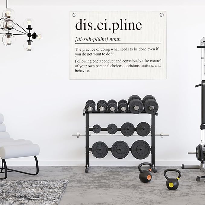 Discipline Gym Motivational Wall Art Banner Dorm Posters Gifts for Guys Men Women Gym Flag Decor for Home Gym Bedroom Workout Room 30x20 Inchs