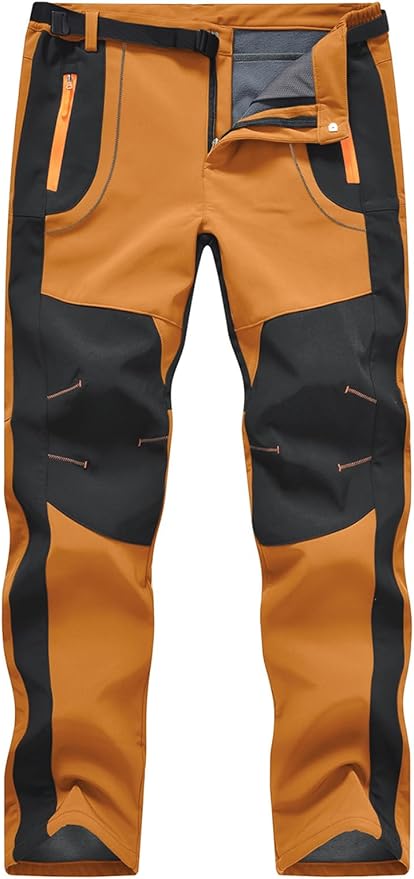 TBMPOY Men's Snow Ski Hiking Pants Waterproof Winter Fleece Lined Pants Camping Skiing Ice Fishing Pants with Belt