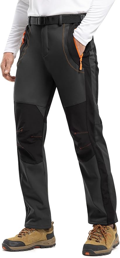 TBMPOY Men's Snow Ski Hiking Pants Waterproof Winter Fleece Lined Pants Camping Skiing Ice Fishing Pants with Belt