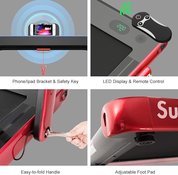 GYMAX Walking Pad, 2.25HP Foldable Treadmill with Smart App & Remote Control, Bluetooth LED Monitor, Small Spaces Compact Running Machine, Folding Portable Under Desk Treadmill for Home Office
