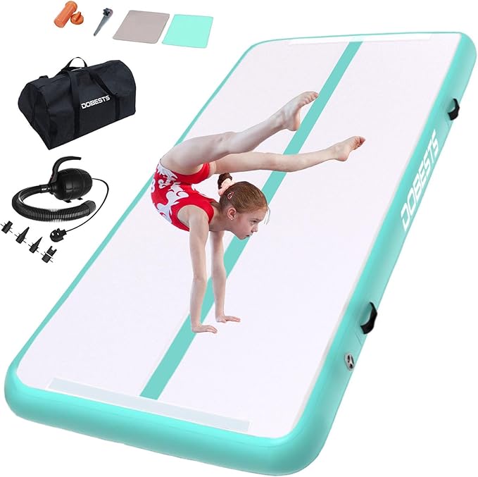 DOBESTS Inflatable Air Gymnastics Mat Tumbling Mat Tumble Track Gymnastics Training for Kids Home 6.6 feet 10 feet 13feet 16feet 20feet 4/8inch Thick for Cheerleading Dance Yoga Cheer Water With Pump