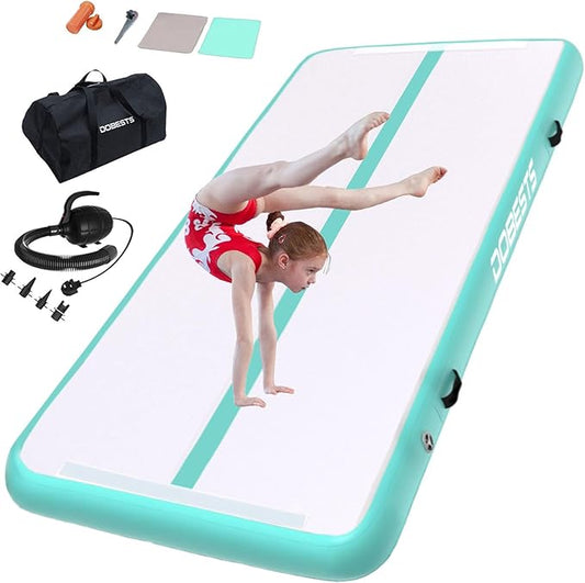 DOBESTS Inflatable Air Gymnastics Mat Tumbling Mat Tumble Track Gymnastics Training for Kids Home 6.6 feet 10 feet 13feet 16feet 20feet 4/8inch Thick for Cheerleading Dance Yoga Cheer Water With Pump