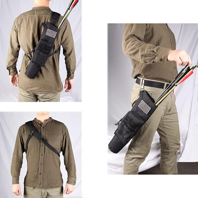 KRATARC Archery Lightweight Back Arrow Quiver Dual Use Foldable Compact Hip Arrows Bag with Molle System Pocket Hanged for Target Shooting Hunting