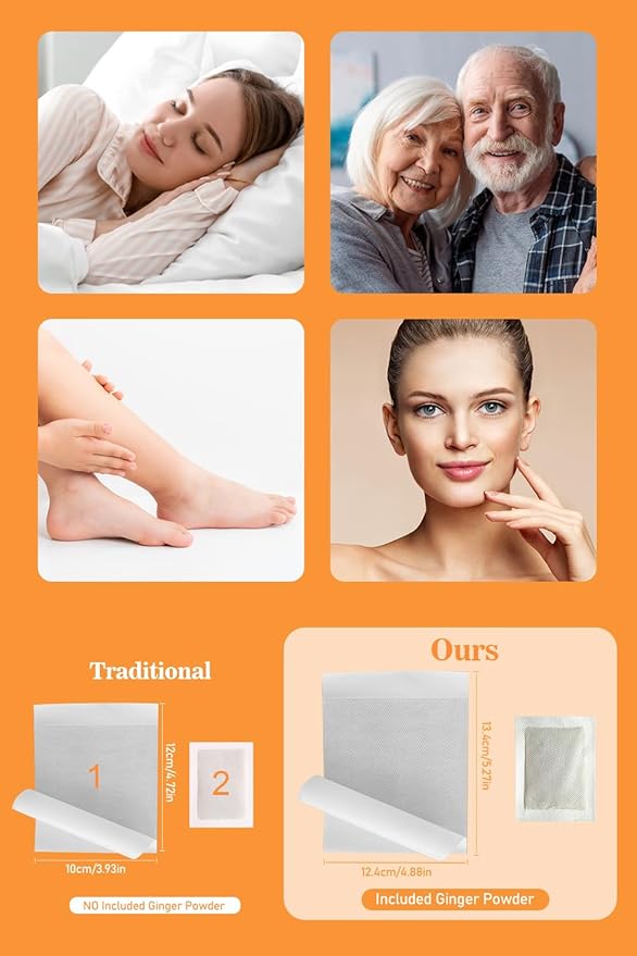 Foot Pads - 60Pads Pure Natural Ginger Powde Bamboo Vinegar Pads, Goodnight Foot Pads for Travel or Home Use