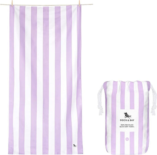 Dock & Bay Beach Towel - Quick Dry, Sand Free - Compact, Lightweight - 100% Recycled - Includes Bag - Cabana Light - Lombok Lilac - Large (160x90cm, 63x35)