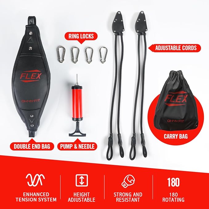 Flex Double End Punching Bag - Bungee Cords w/Special Flex Adjustable System - Durable Bladder Speed Bag - Boxing Training Equipment for Adults - Home Gym Accessories