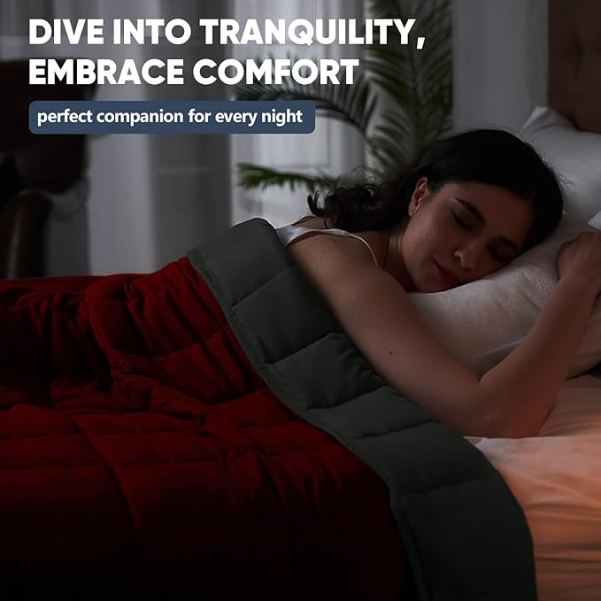 King Size Weighted Blanket for Adults (25 lbs, 80” x 87”, Red Grey) Cooling Heavy Blanket for Sleeping Perfect for 240-260 lbs, Breathable Blanket for Adults & Couple All Season, Machine Washable