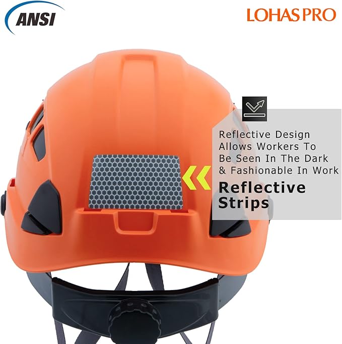 Hard Hats Construction Safety Helmet ANSI Z89.1 Approved OSHA Hardhat, LOHASPRO Vented Men Worker Orange Hard Hat with Chin Strap Tree Climbing Rescue Arborist Helmet (P4 Orange)