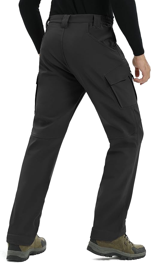 TACVASEN Men's Winter Pants 9 Pockets Fleece Snow Hiking Pants Water-Resistant Warm Softshell Thick Tactical Pants