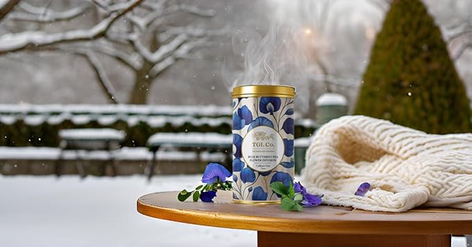TGL Co. Blue Butterfly Pea Flower Tea (1.76 oz / 50g) Tall Tin Can | Natural Herbal Tea | Enjoy Hot or Iced | Blue Tea