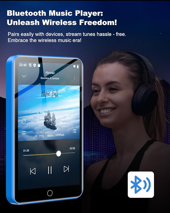 80GB MP3 Player with Bluetooth and WiFi, ZAQE 4" HD Full Touch Screen MP3 Player with Spotify, Amazon Music,YouTube,Pandora,Libby,Android MP4 Music Player for Kids
