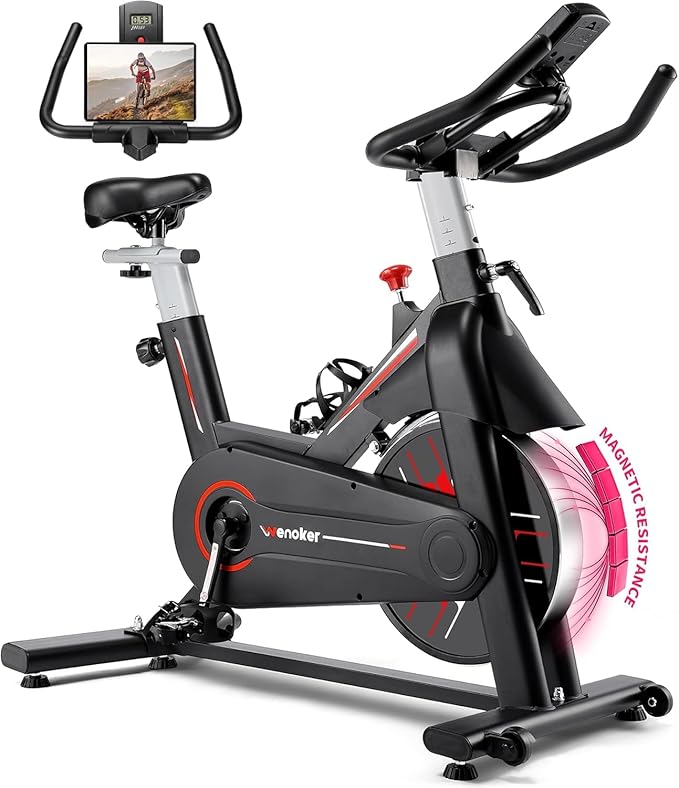 Exercise Bike, WENOKER Magnetic Resistance Stationary Bike for Home, App Supported Indoor Bike with Whisper Quiet, Heavy Flywheel and Upgraded Digital Display