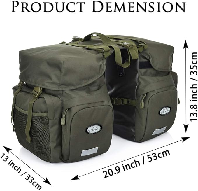 Dreamoon 50L Bike Panniers, Waterproof Bicycle Commuting Bag Saddle Bags with Rain Cover, Bike Rear Seat Bag Carrier with Reflective Trim, Cycling Organizer for Width Less Than 6.3 inches Rack (Green)