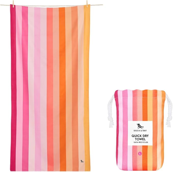 Dock & Bay Beach Towel - Quick Dry, Sand Free - Compact, Lightweight - 100% Recycled - Includes Bag - Rainbow Shores - Set of 4 - Large (160x90cm, 63x35)