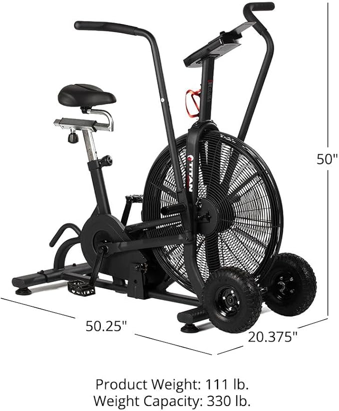 Titan Fitness Fan Bike, Indoor/Outdoor Cycling Exercise Bike with LCD Screen, Stationary Bike for Home Gym, Exercise and Cardio Workout Equipment, Black, 111 LB