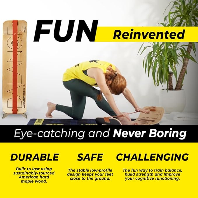 GIBBON SlackBoard - GiBoard Balance Board Kids & Adults - Slackline Balance Trainer - Slack Board Core Workout Equipment Home Gym Training - Standing Desk Exercise - Yoga, Agility, Pilates & More