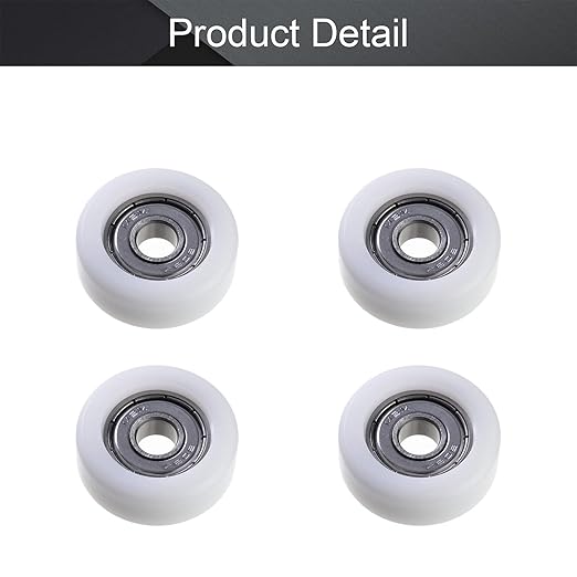MroMax Roller Idler Bearing Pulley-8 x 32 x 12mm Sliding Conveyor Nylon Wheel with 608Z Bearing for Furniture, Hardware Accessories and Mobile Door White 4Pcs