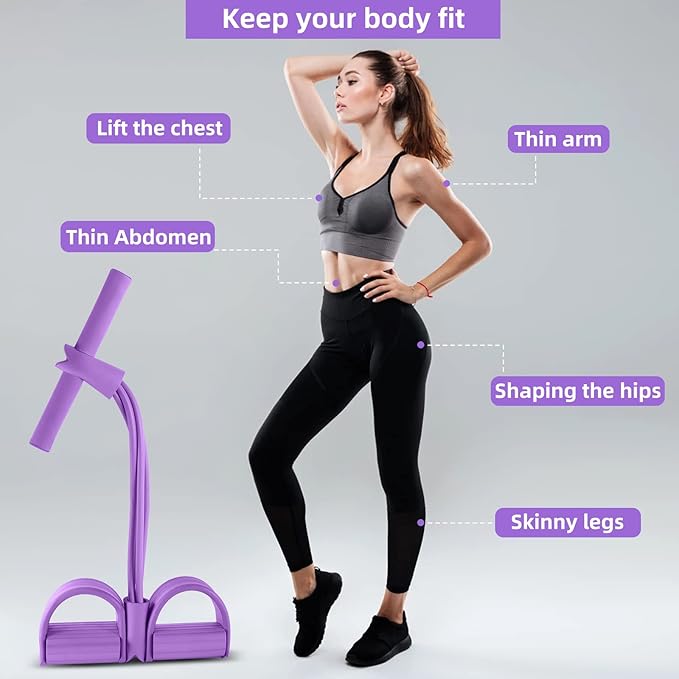 Multi-Function Tension Rope – 4 Tube Resistance Bands with Handles – Sit Up Exercise Equipment Home Gym Tummy Trainer for Men Women