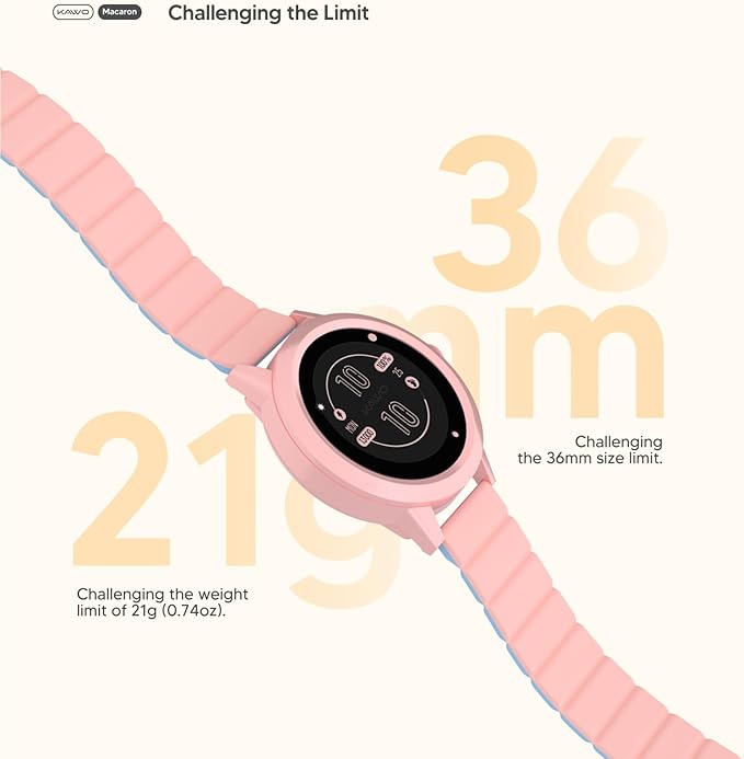 KAVVO Macaron 36mm Round Stylish Watch, 1.106'' AMOLED Retina Screen, Always-on Display, Silicone Magnetic Suction Strap, Female Health Record, Waterproof(Mistic Black)