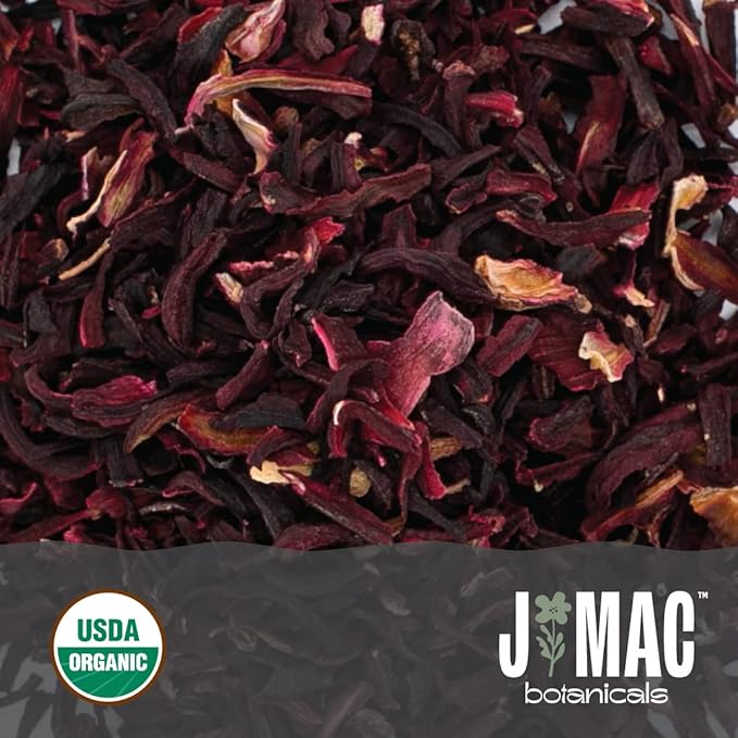 J MAC BOTANICALS Certified Organic Hibiscus Flower (2 Pounds), Hibiscus Tea, Cut & Sifted Flowers, Flor de Jamaica