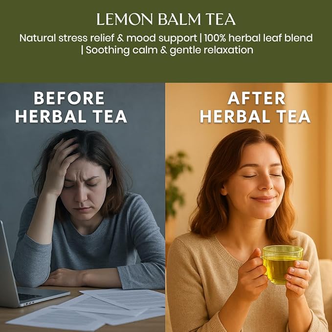 BlendArt Teas - Lemon Balm Herbal Tea - 30 Count - Pyramid Tea Bag | Relive Stres- Lemon Balm Herbal Tea | Reduces Bloating | Refreshing Flavour - Leaf Based - Caffeine Free | Ziplock Pouch