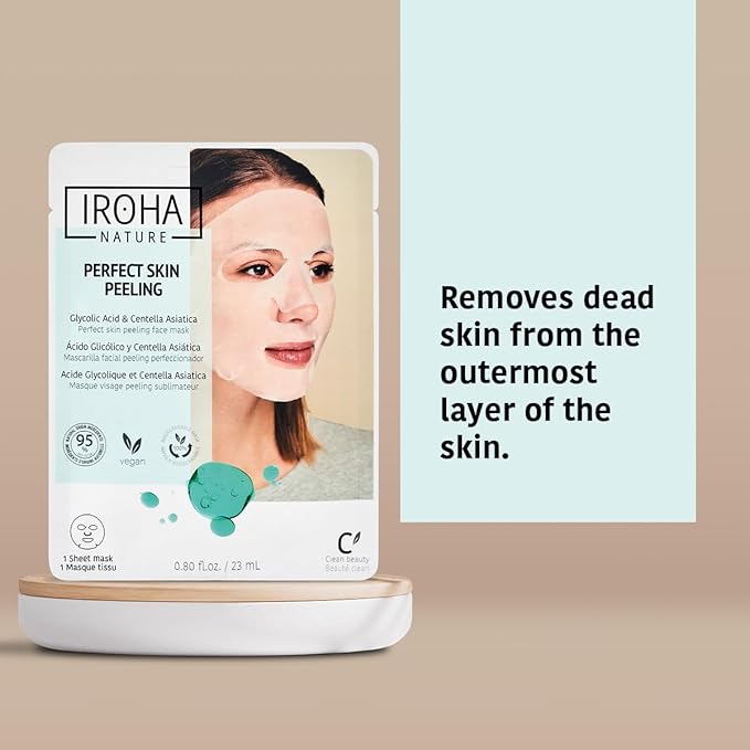 IROHA NATURE Glycolic Acid Peeling Face Mask (Pack of 5) | Skin Perfecting for a Radiant & Smooth Look | Instant Regeneration in Just 15 Minutes | Clean Beauty | 100% Vegan