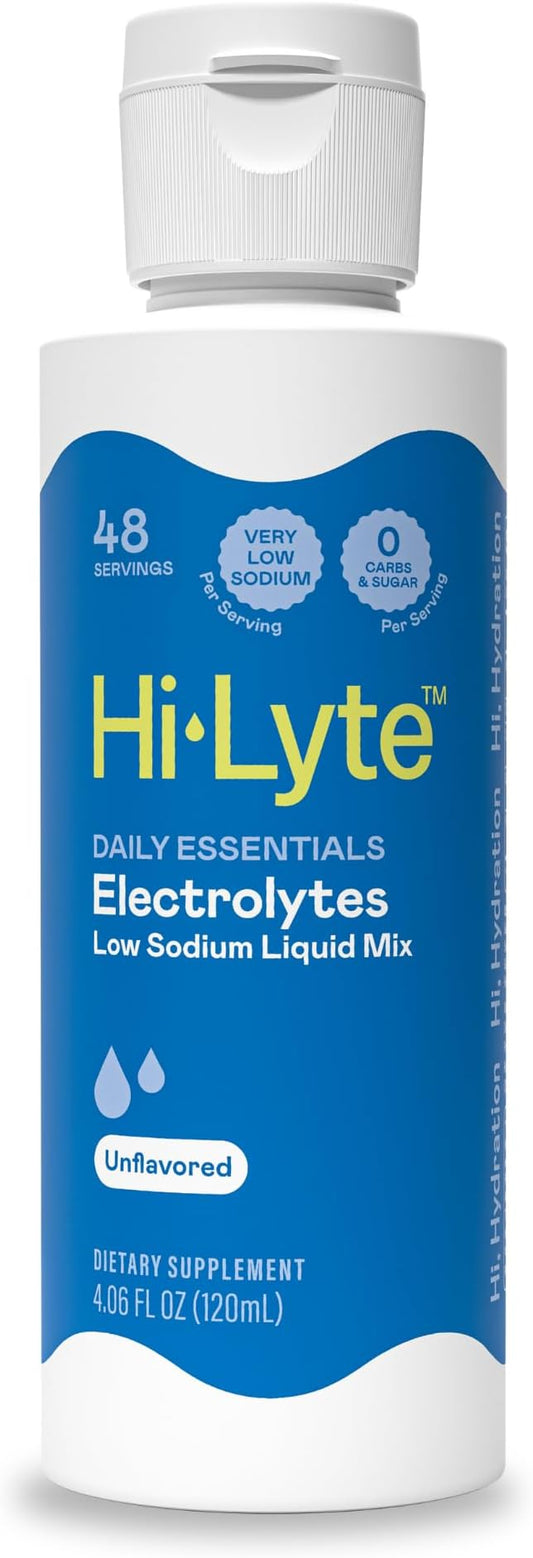 Hi-Lyte Low Sodium Electrolyte Supplement for Immune Support, Fasting and Rapid Hydration | 48 Servings | Magnesium, Potassium, Zinc | Unflavored Mineral Taste Drops